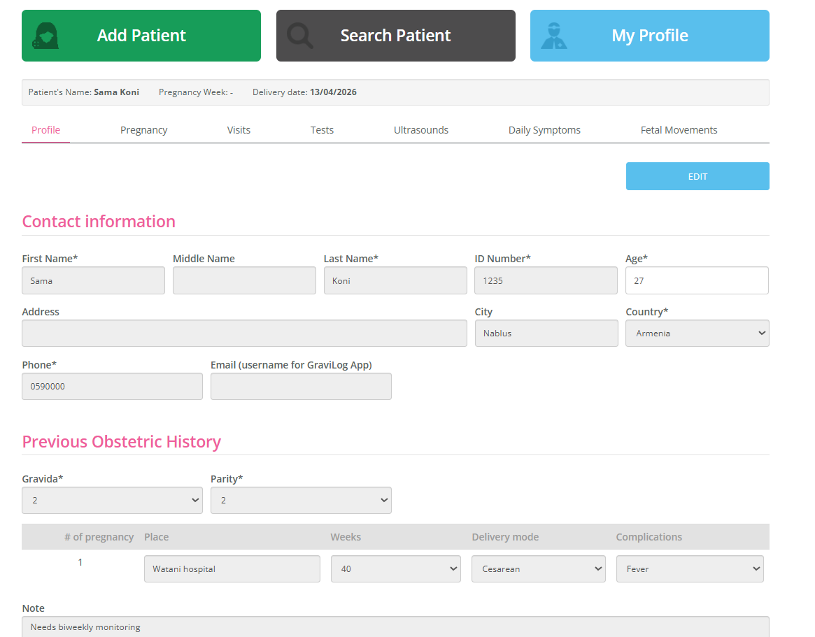 Patient profile record